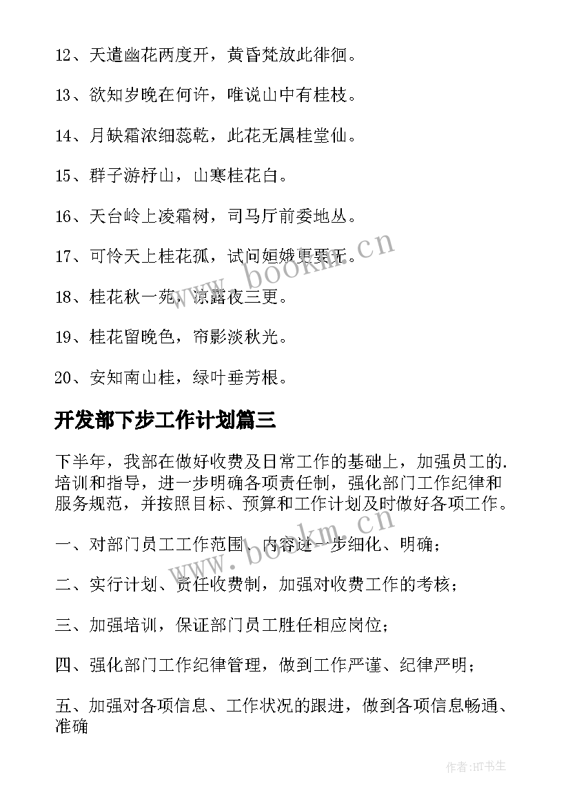 最新开发部下步工作计划(实用8篇)