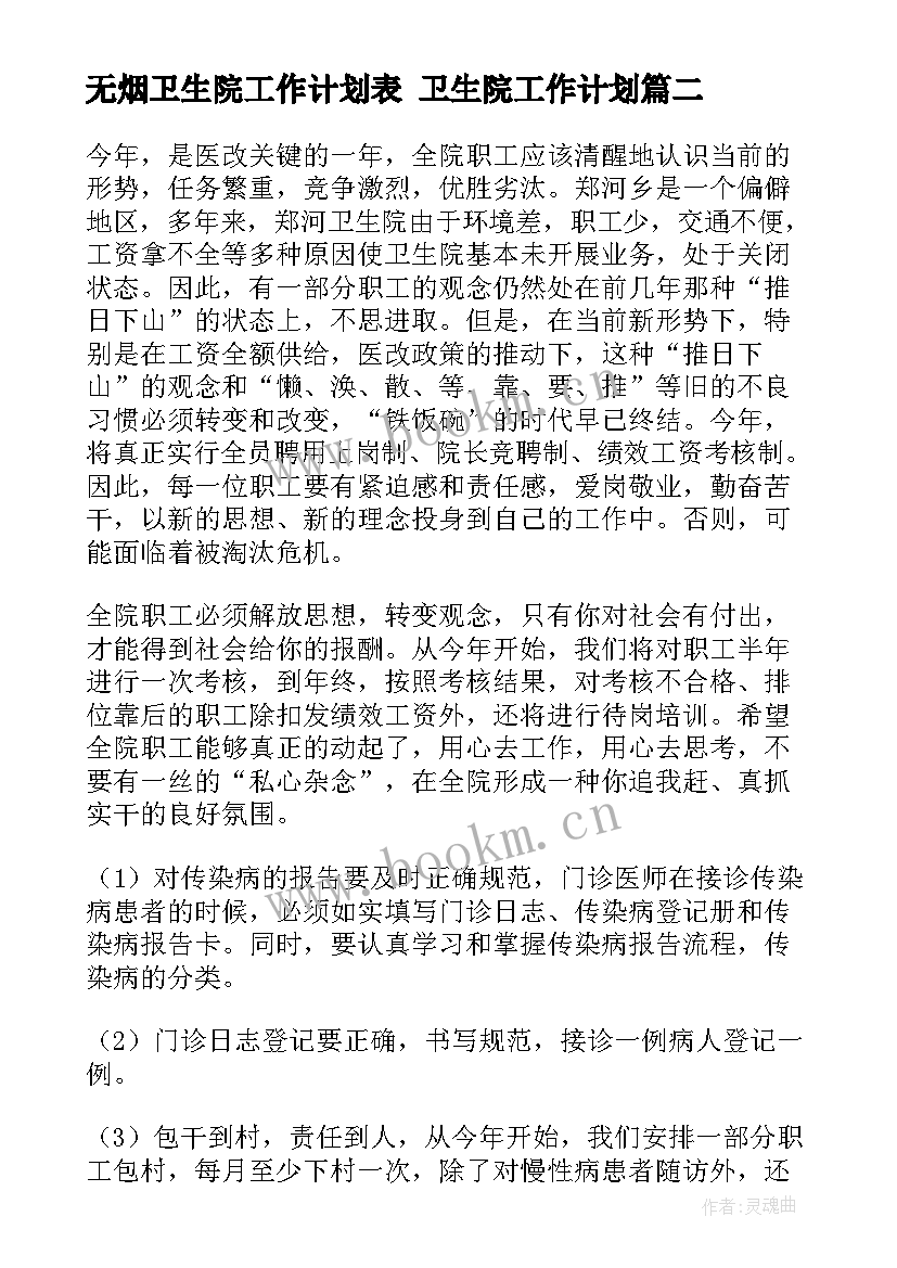 无烟卫生院工作计划表 卫生院工作计划(模板8篇)