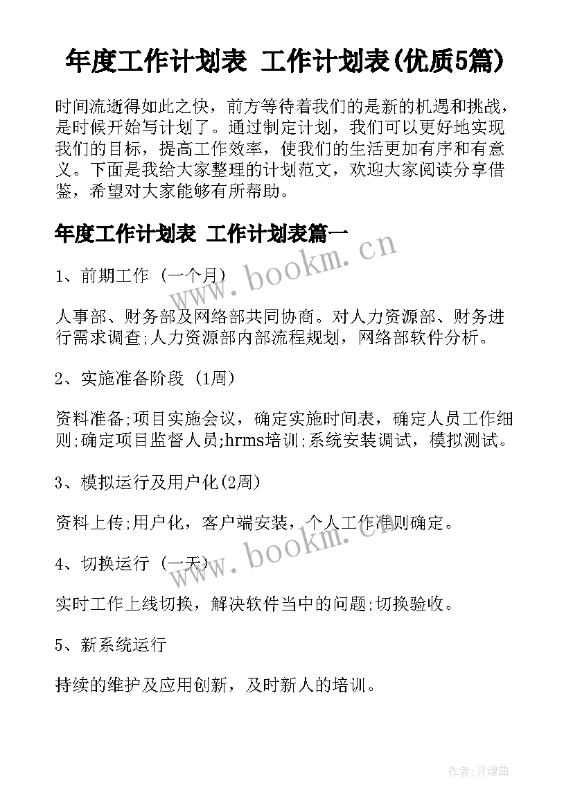 年度工作计划表 工作计划表(优质5篇)