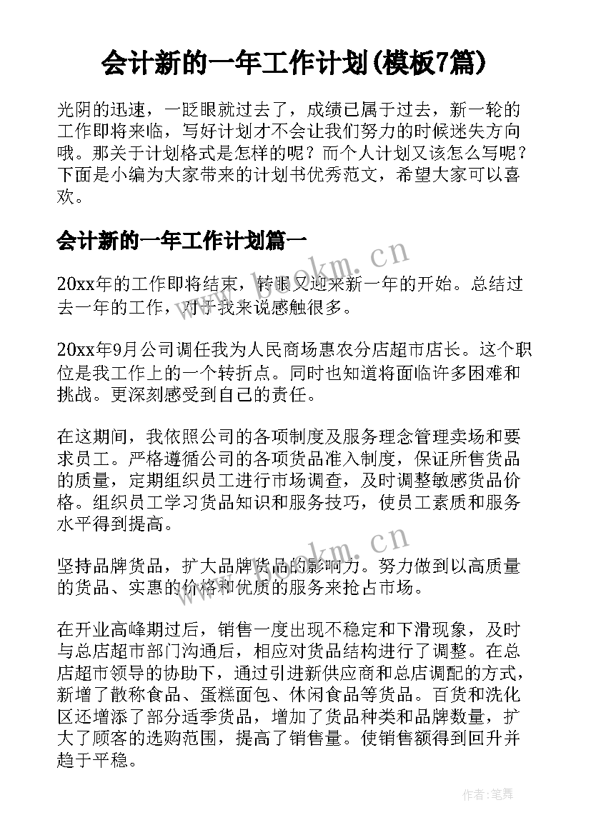 会计新的一年工作计划(模板7篇)