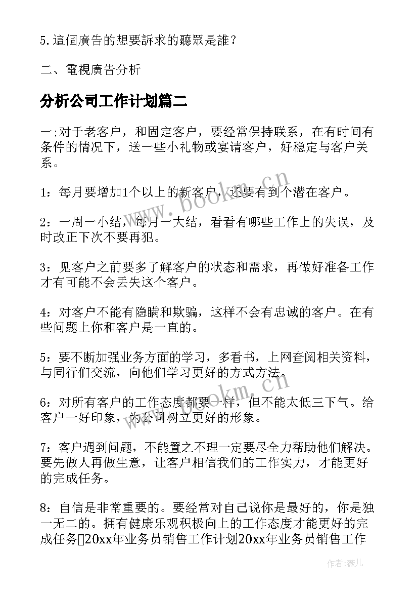 最新分析公司工作计划(优质7篇)