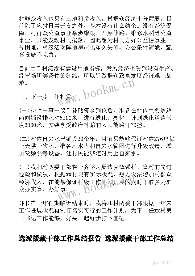 2023年选派援藏干部工作总结报告 选派援藏干部工作总结(模板5篇)