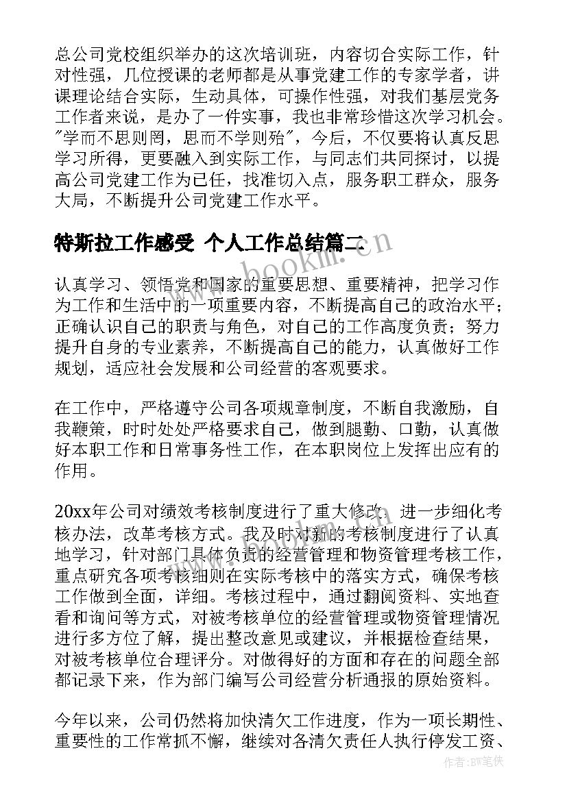 2023年特斯拉工作感受 个人工作总结(汇总9篇)