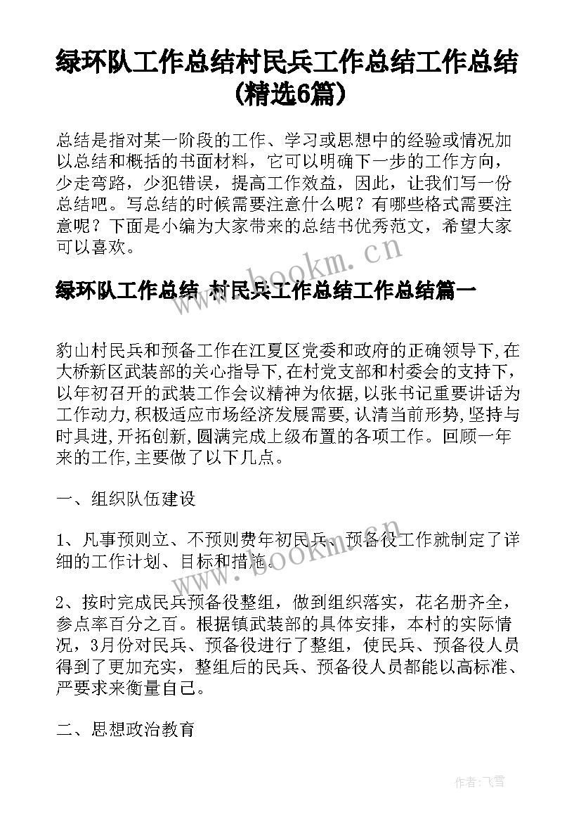 绿环队工作总结 村民兵工作总结工作总结(精选6篇)