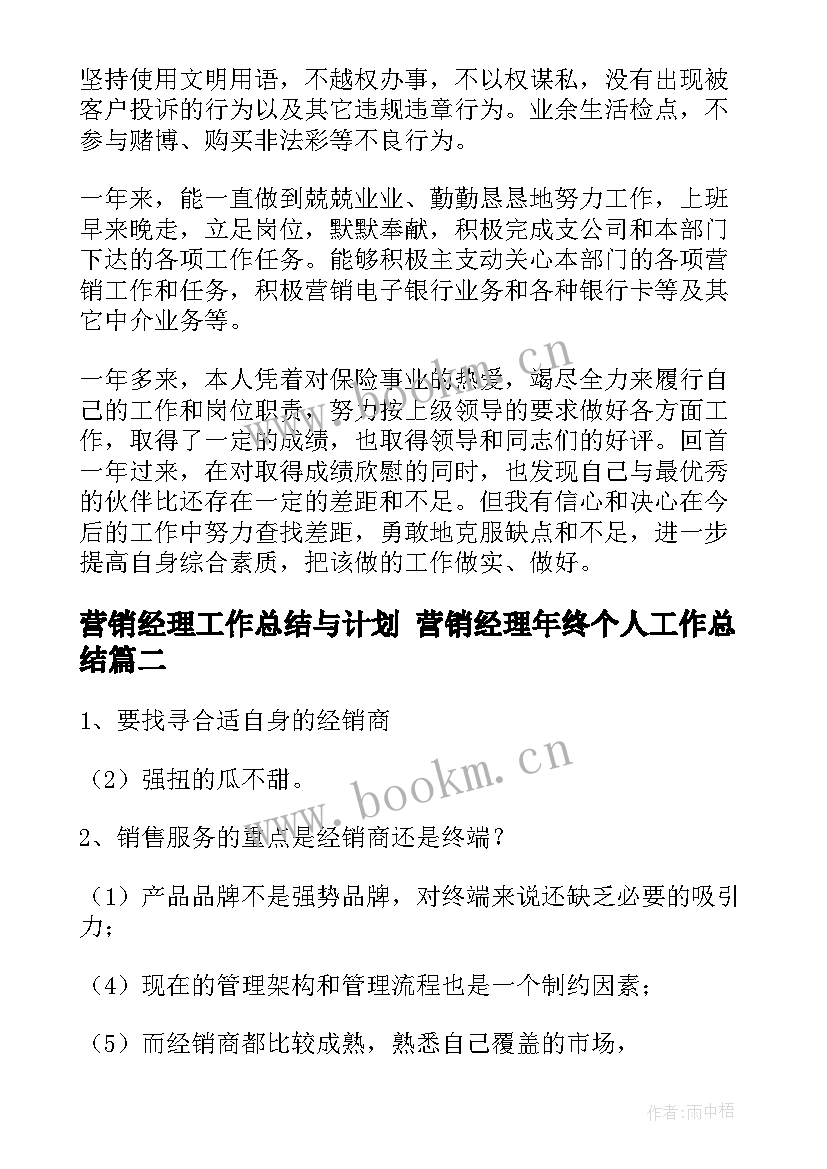 2023年营销经理工作总结与计划 营销经理年终个人工作总结(通用5篇)