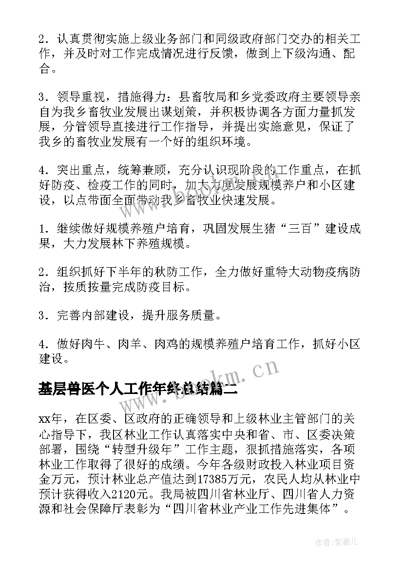 最新基层兽医个人工作年终总结(优秀6篇)