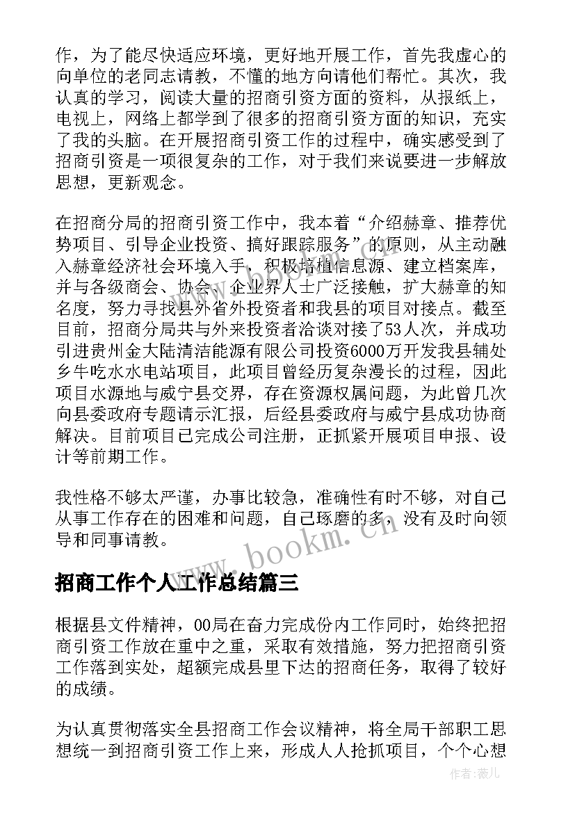 2023年招商工作个人工作总结(实用6篇)