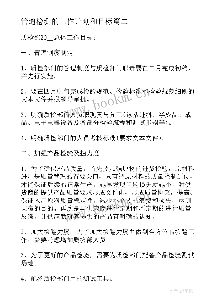 2023年管道检测的工作计划和目标(优秀8篇)