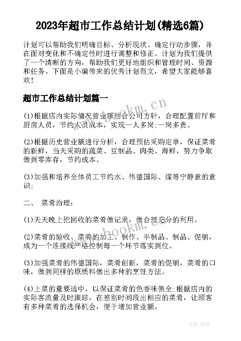 2023年超市工作总结计划(精选6篇)