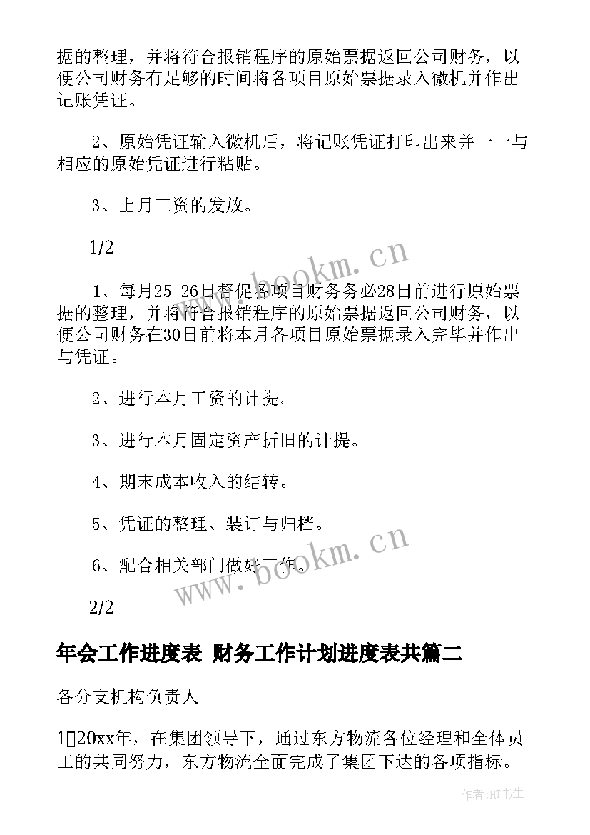 年会工作进度表 财务工作计划进度表共(汇总8篇)