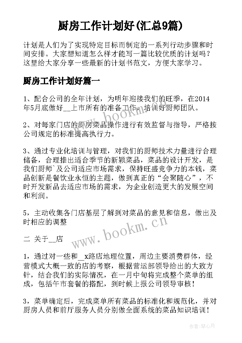 厨房工作计划好(汇总9篇)