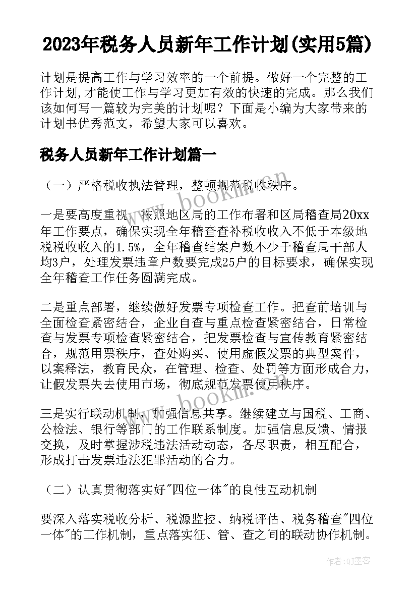 2023年税务人员新年工作计划(实用5篇)