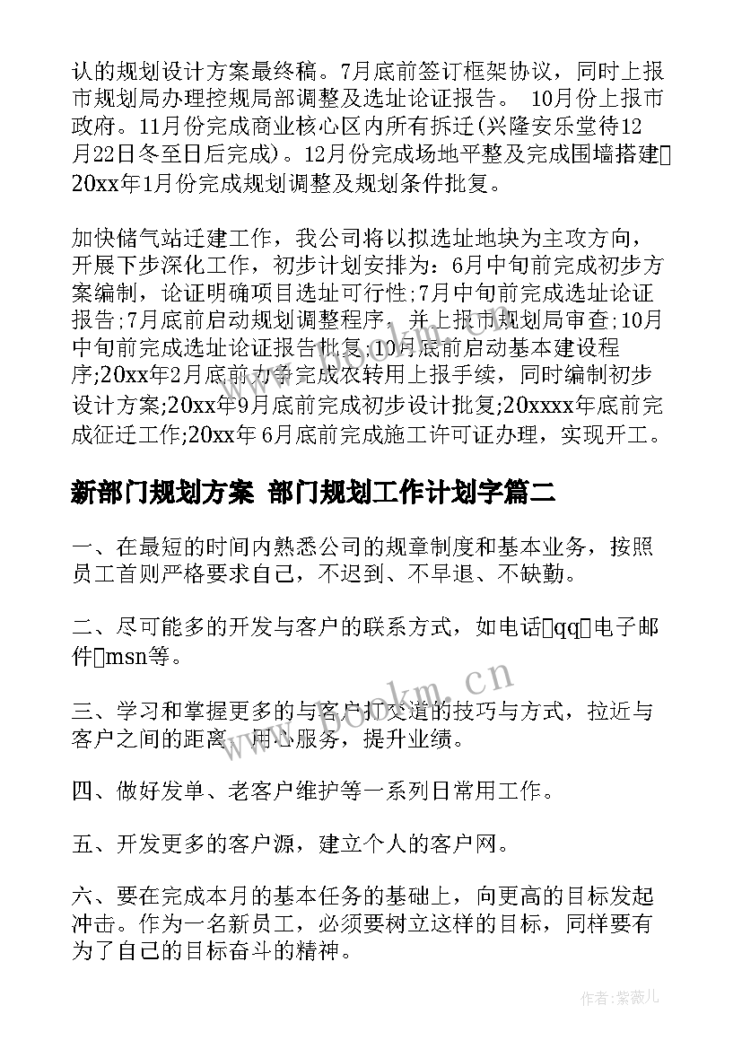 新部门规划方案 部门规划工作计划字(实用7篇)