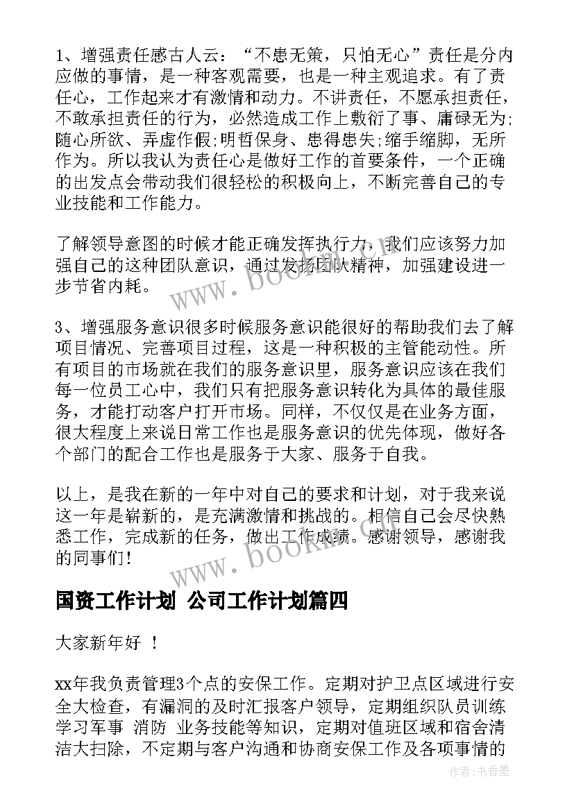 最新国资工作计划 公司工作计划(优秀8篇)