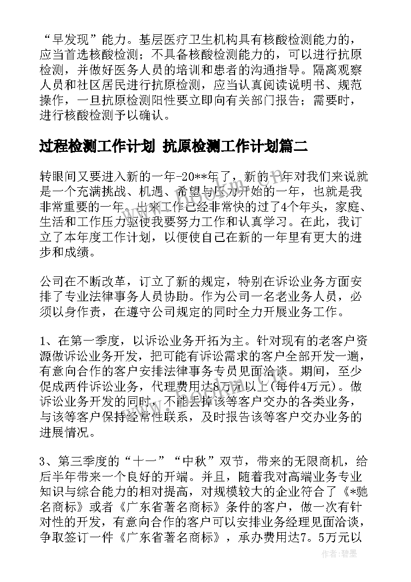 2023年过程检测工作计划 抗原检测工作计划(优质10篇)