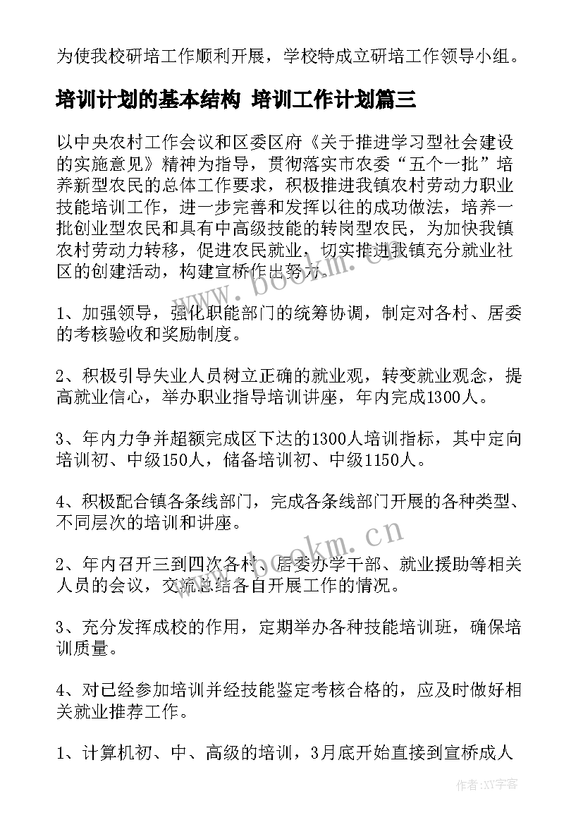 最新培训计划的基本结构 培训工作计划(优质7篇)