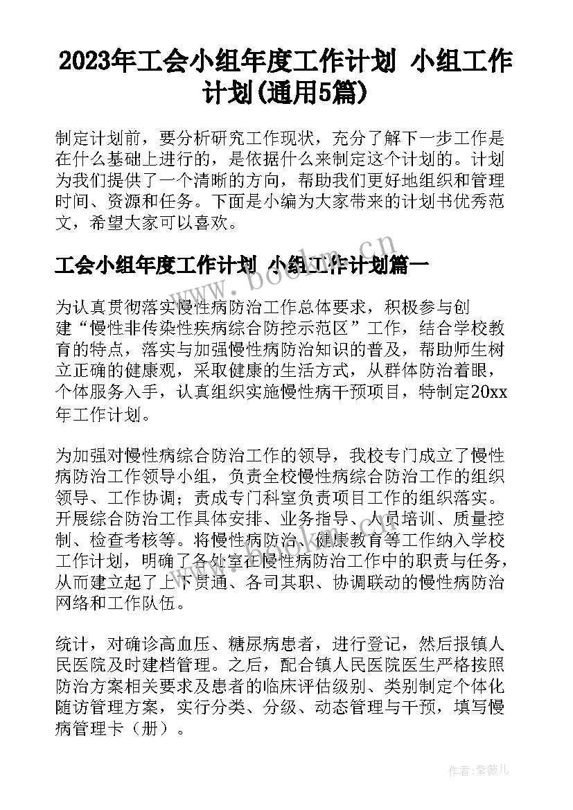 2023年工会小组年度工作计划 小组工作计划(通用5篇)