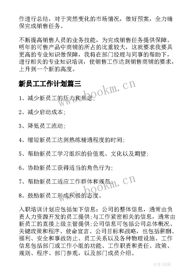 2023年新员工工作计划(优质6篇)