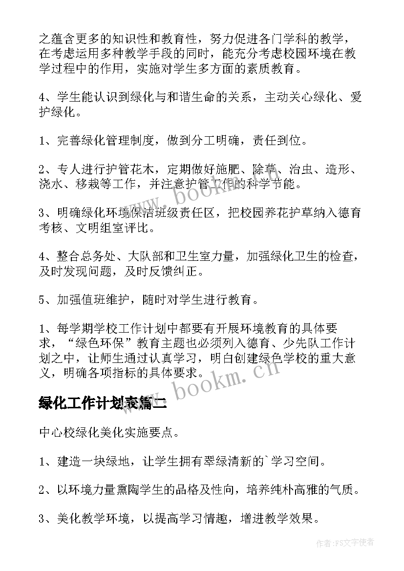 2023年绿化工作计划表(大全6篇)