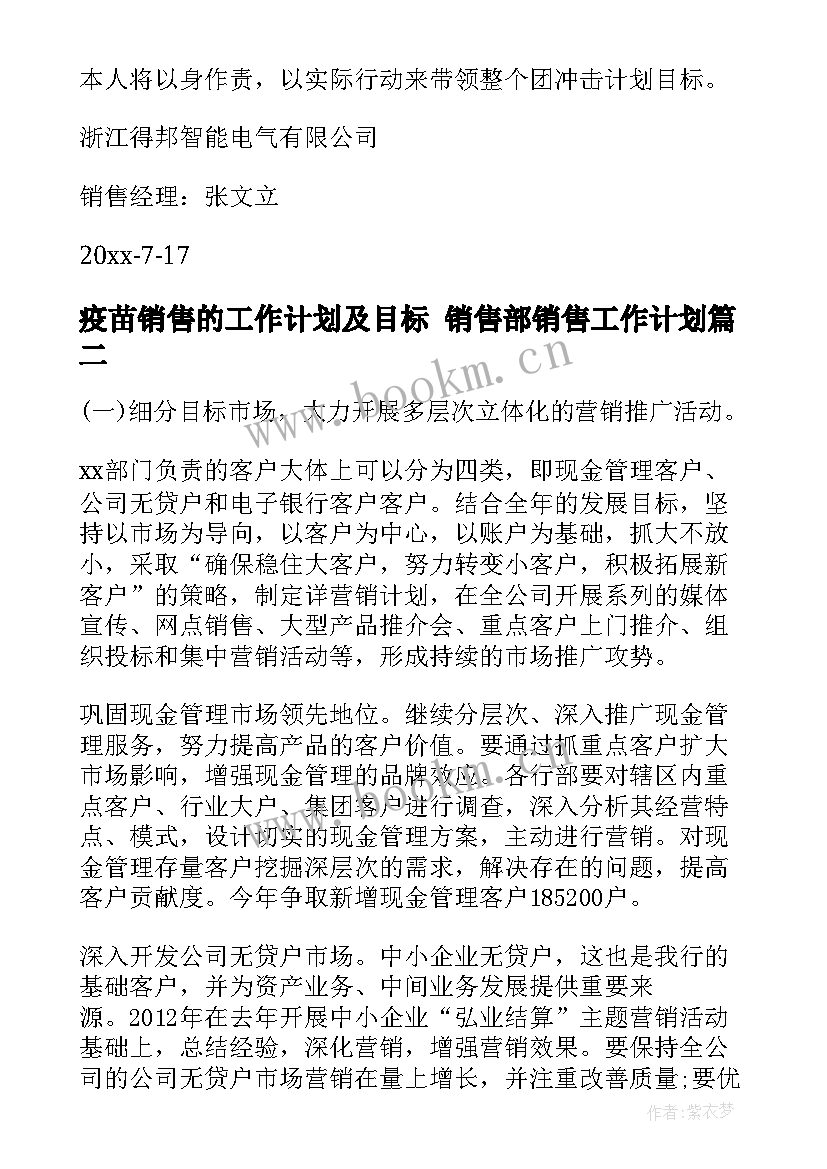 2023年疫苗销售的工作计划及目标 销售部销售工作计划(实用10篇)