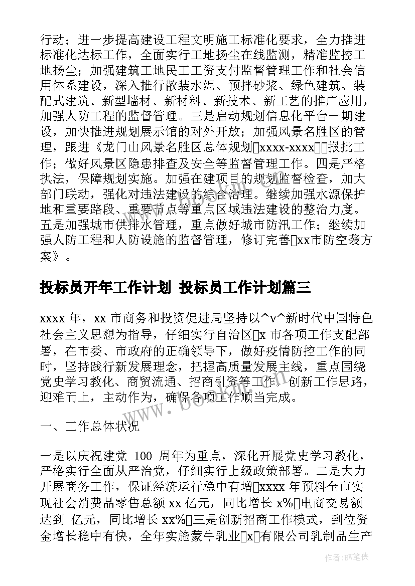 最新投标员开年工作计划 投标员工作计划(通用9篇)