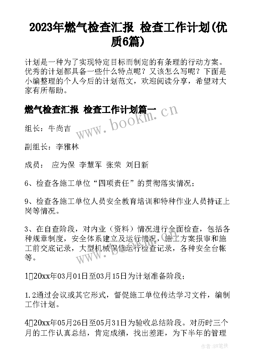 2023年燃气检查汇报 检查工作计划(优质6篇)