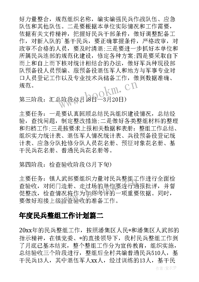 2023年年度民兵整组工作计划(实用5篇)