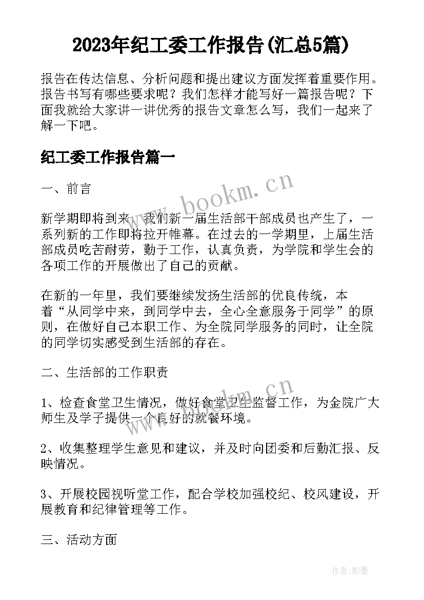 2023年纪工委工作报告(汇总5篇)