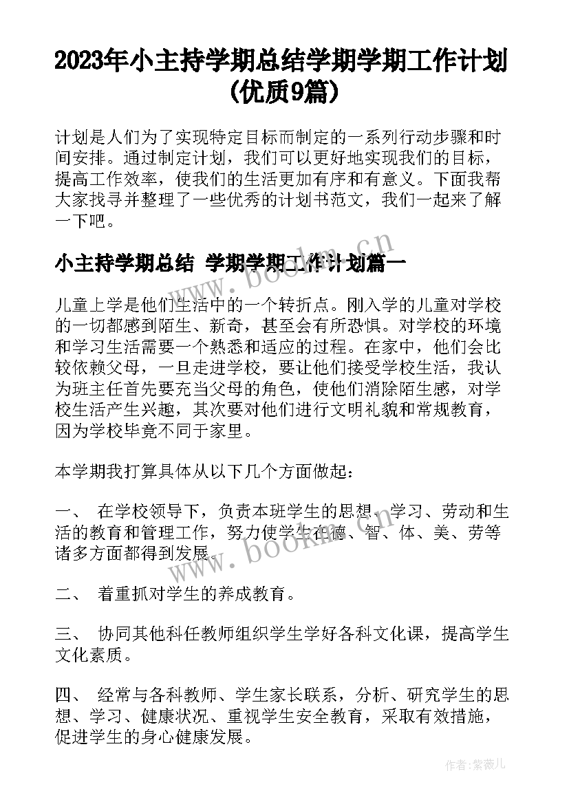 2023年小主持学期总结 学期学期工作计划(优质9篇)