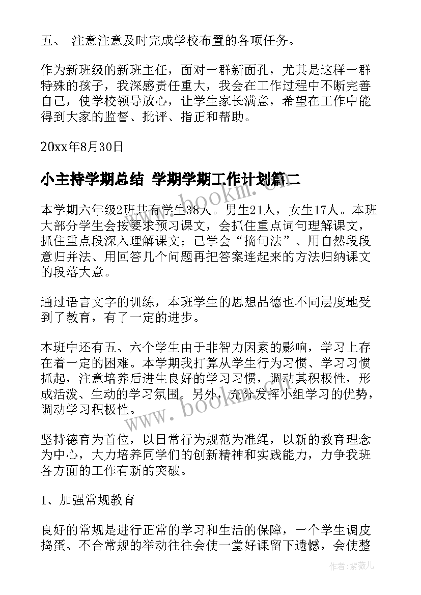 2023年小主持学期总结 学期学期工作计划(优质9篇)