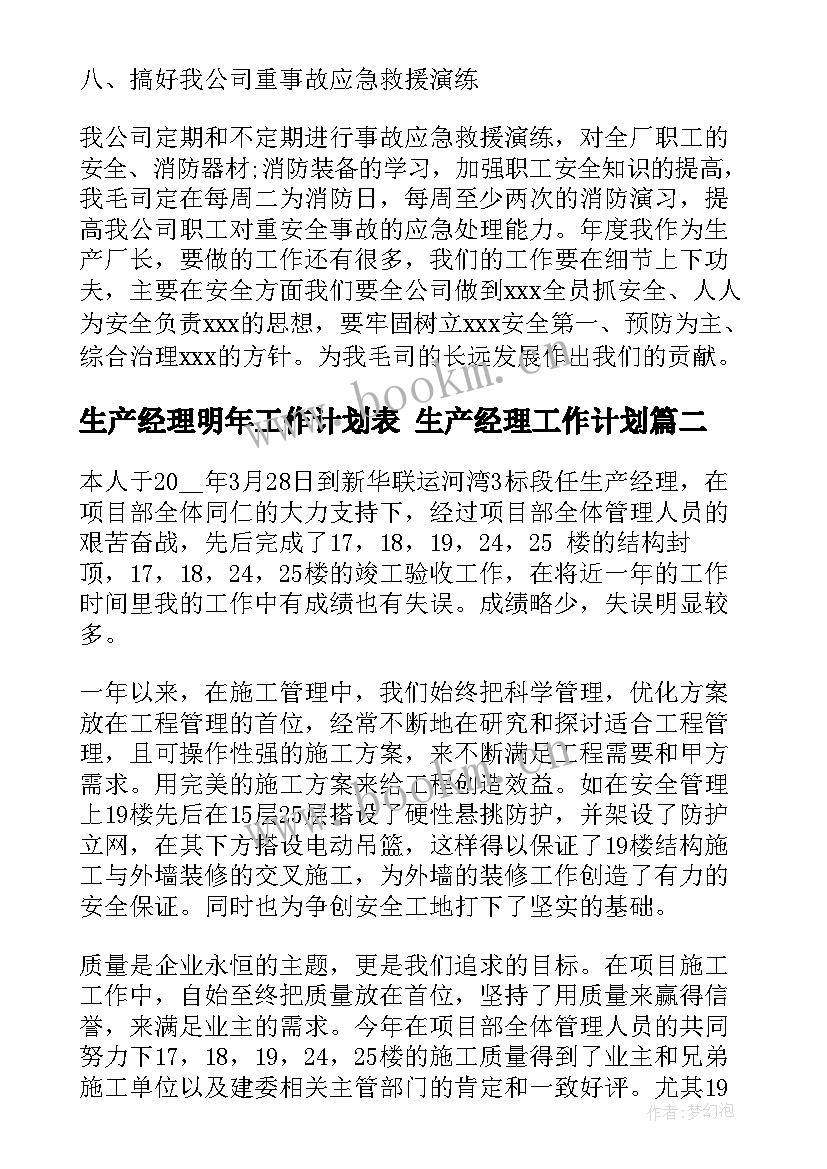 2023年生产经理明年工作计划表 生产经理工作计划(优秀6篇)