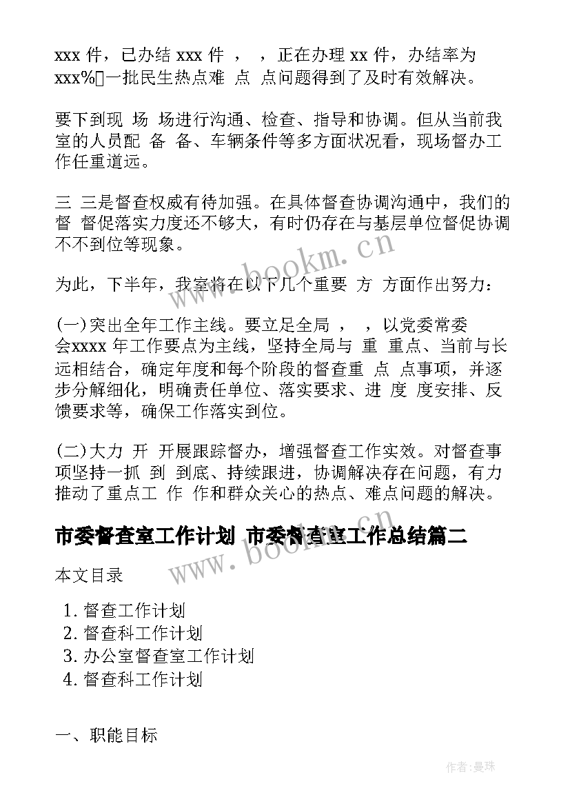 市委督查室工作计划 市委督查室工作总结(精选5篇)