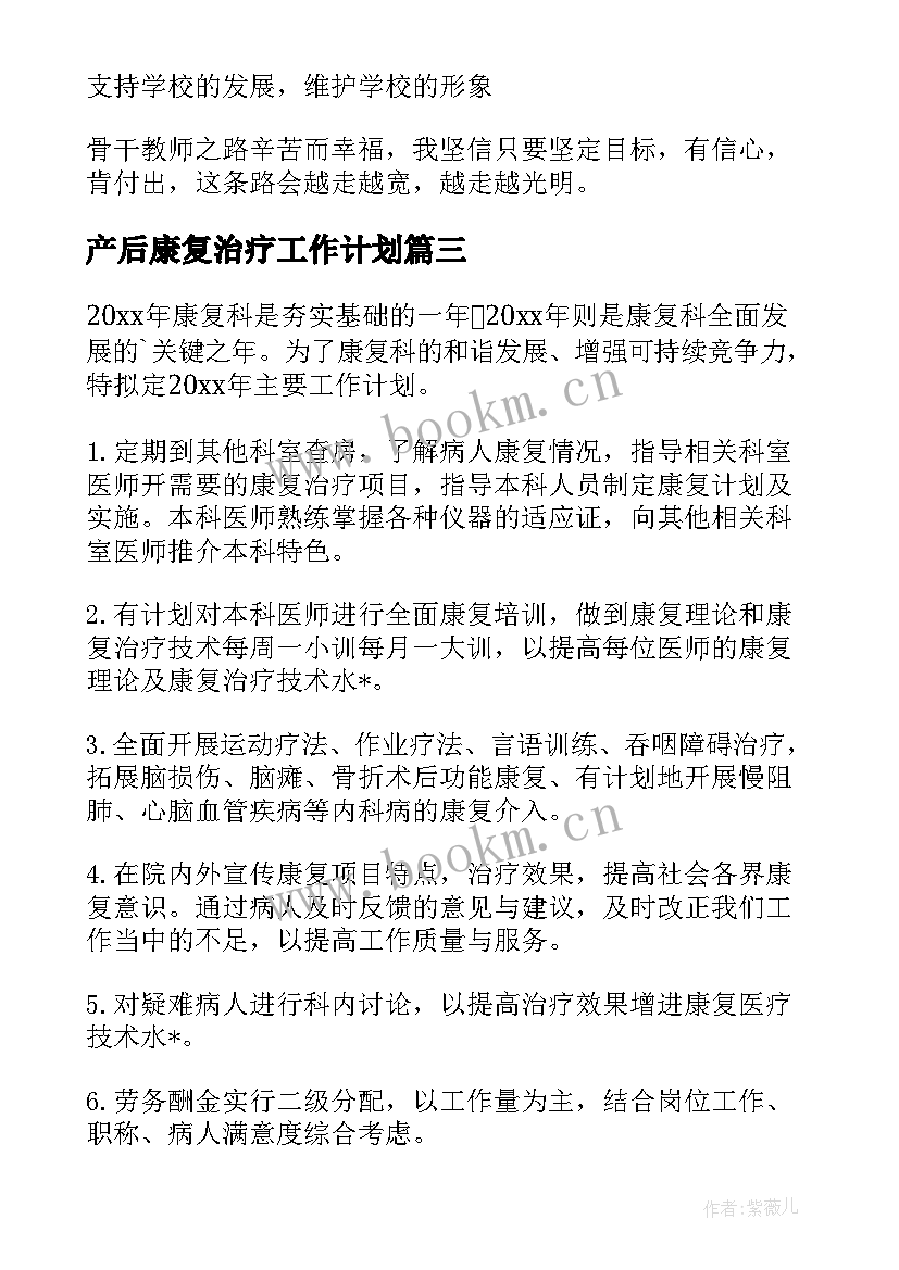 2023年产后康复治疗工作计划(汇总5篇)