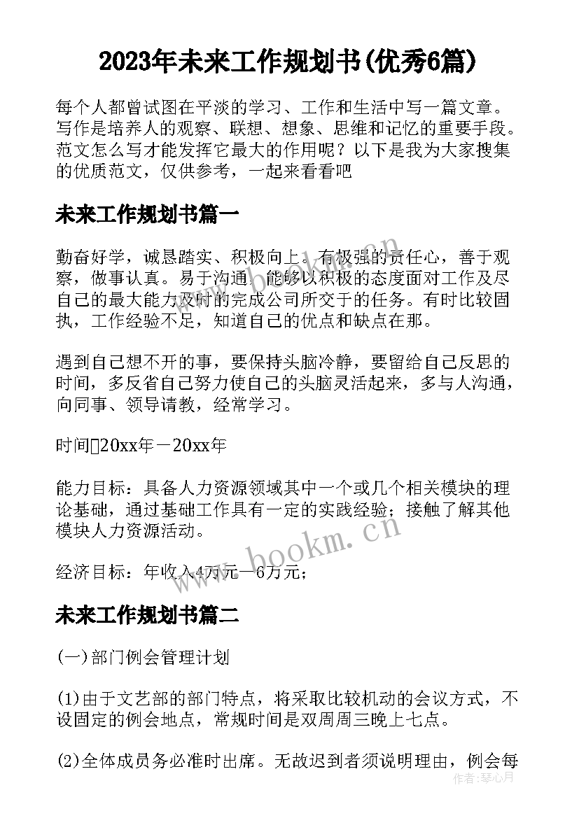 2023年未来工作规划书(优秀6篇)