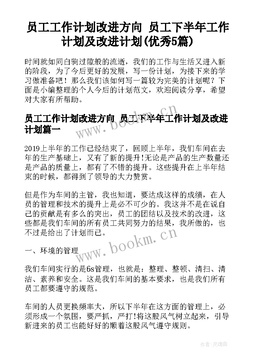 员工工作计划改进方向 员工下半年工作计划及改进计划(优秀5篇)