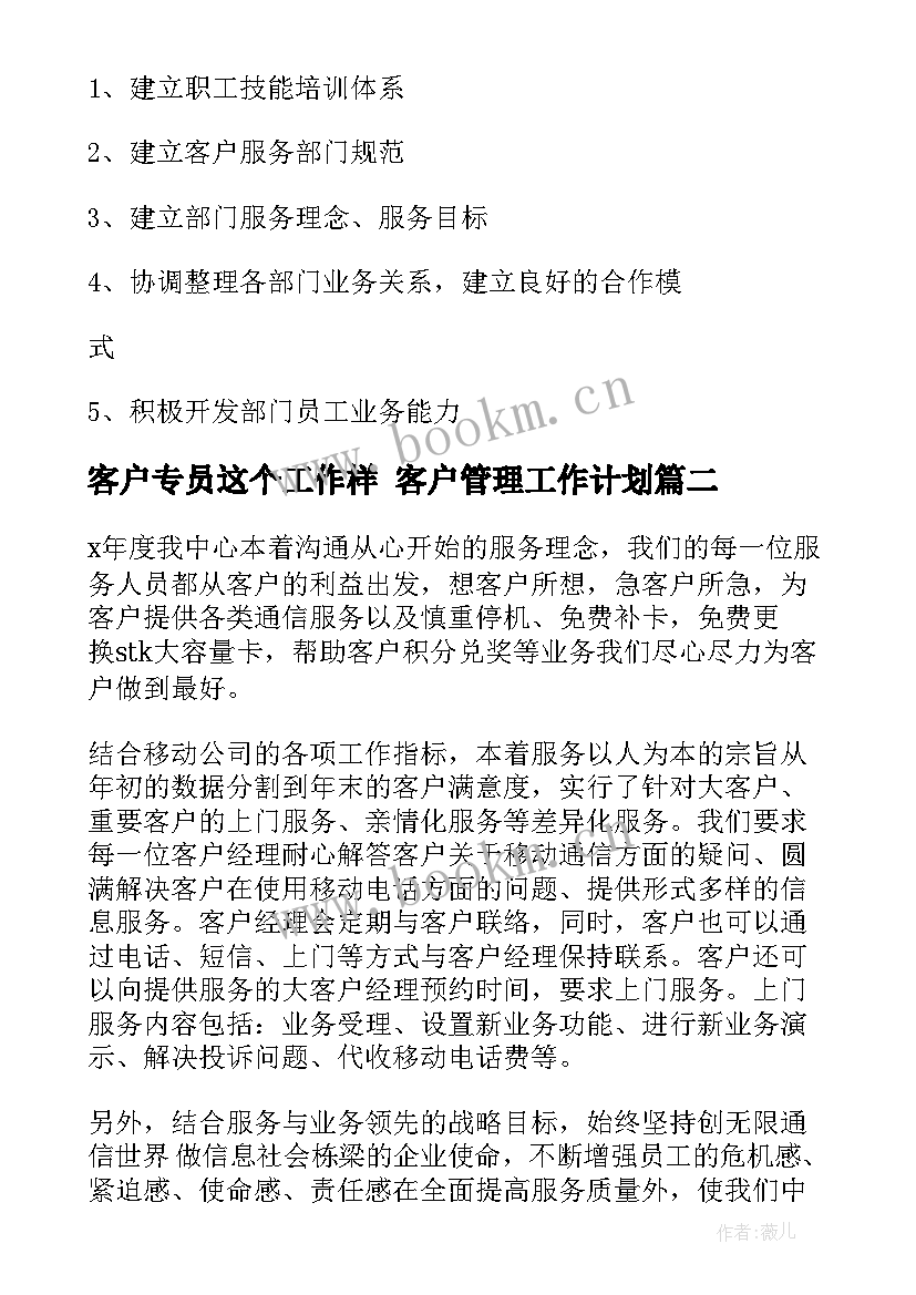 客户专员这个工作样 客户管理工作计划(优秀10篇)