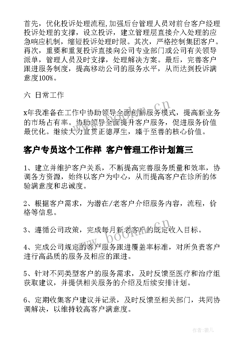 客户专员这个工作样 客户管理工作计划(优秀10篇)