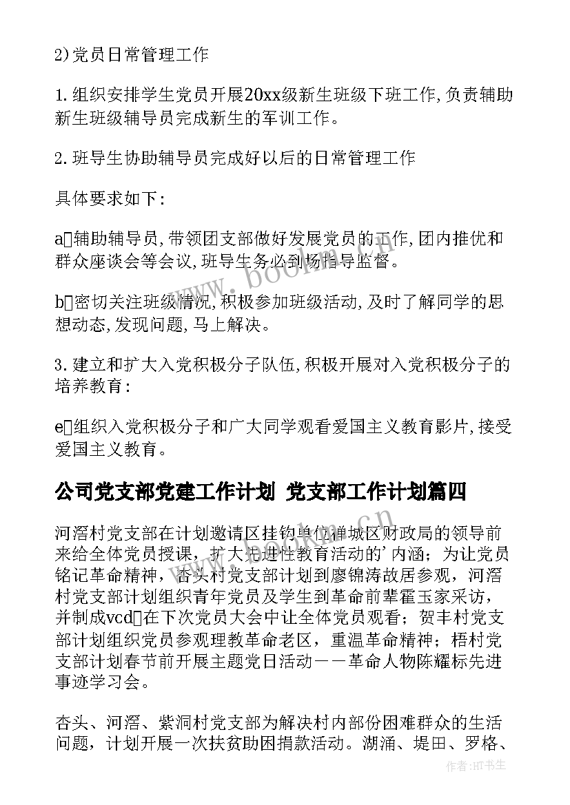 公司党支部党建工作计划 党支部工作计划(实用9篇)