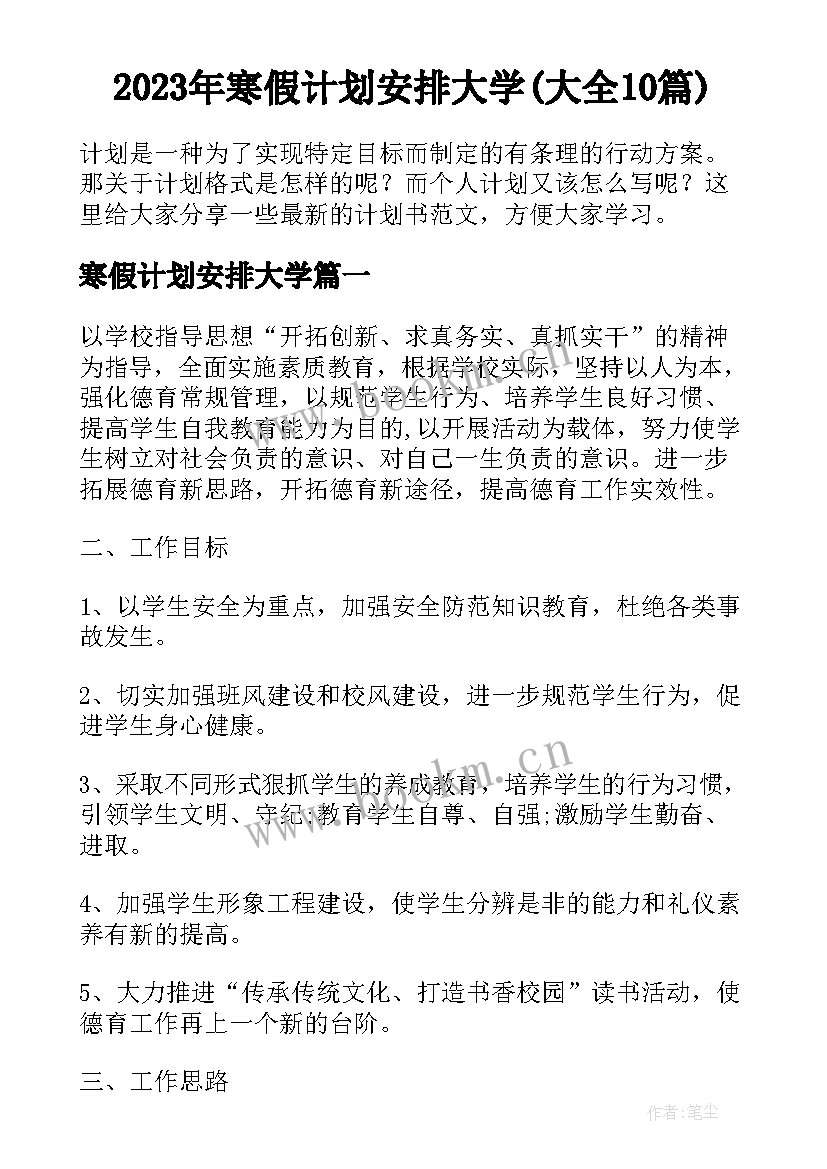 2023年寒假计划安排大学(大全10篇)