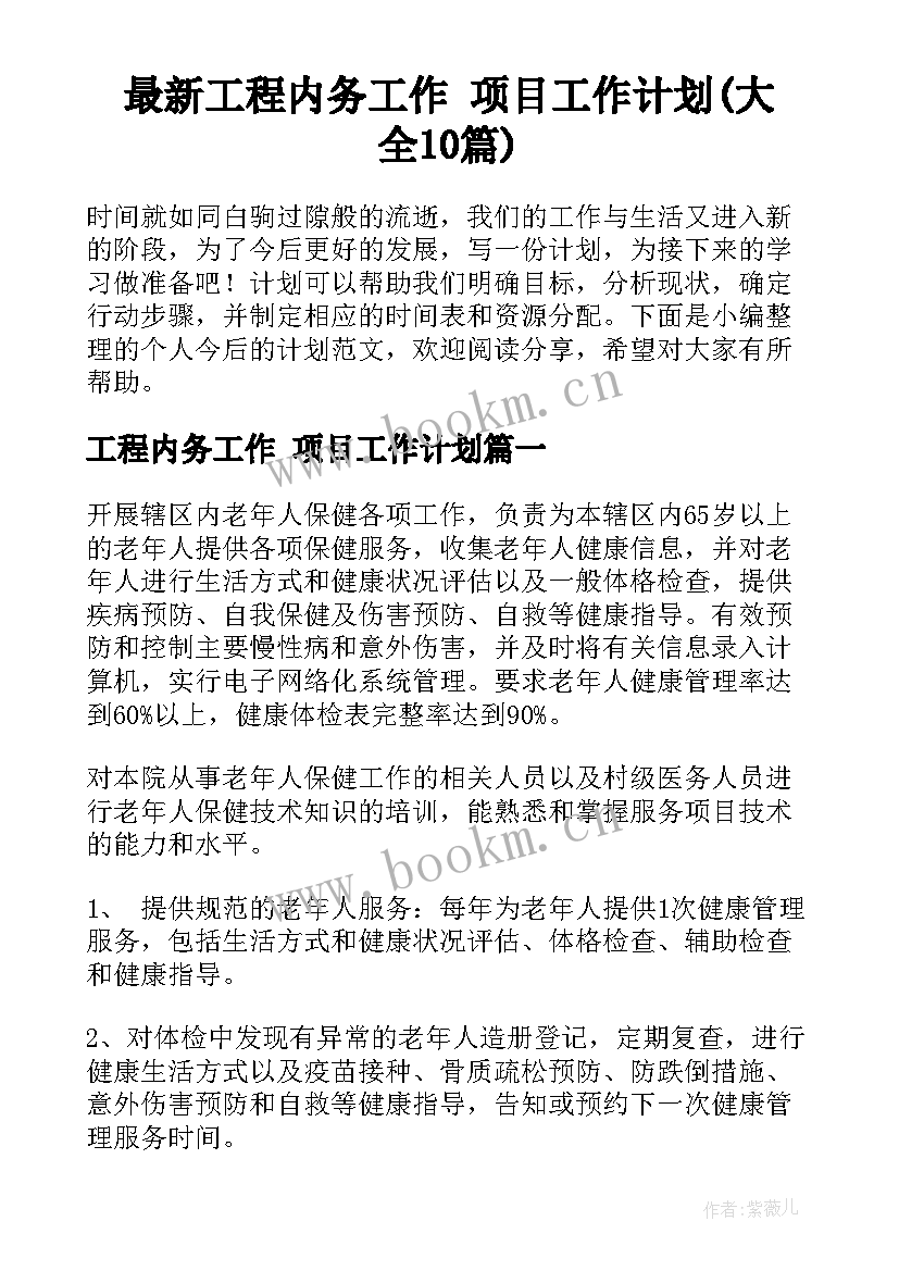 最新工程内务工作 项目工作计划(大全10篇)