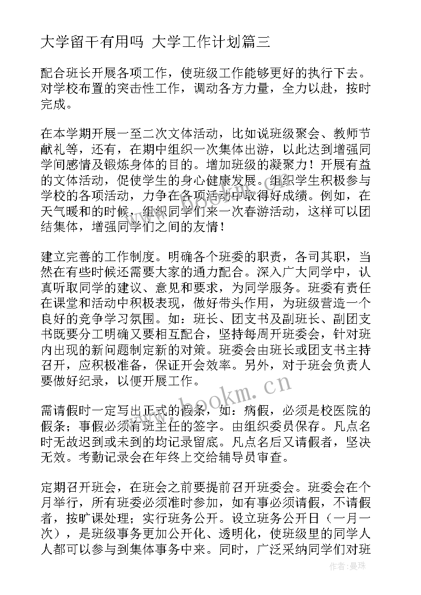 最新大学留干有用吗 大学工作计划(通用10篇)