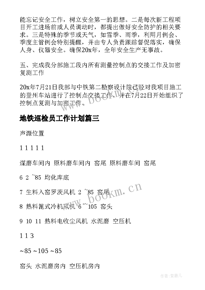 最新地铁巡检员工作计划(模板10篇)