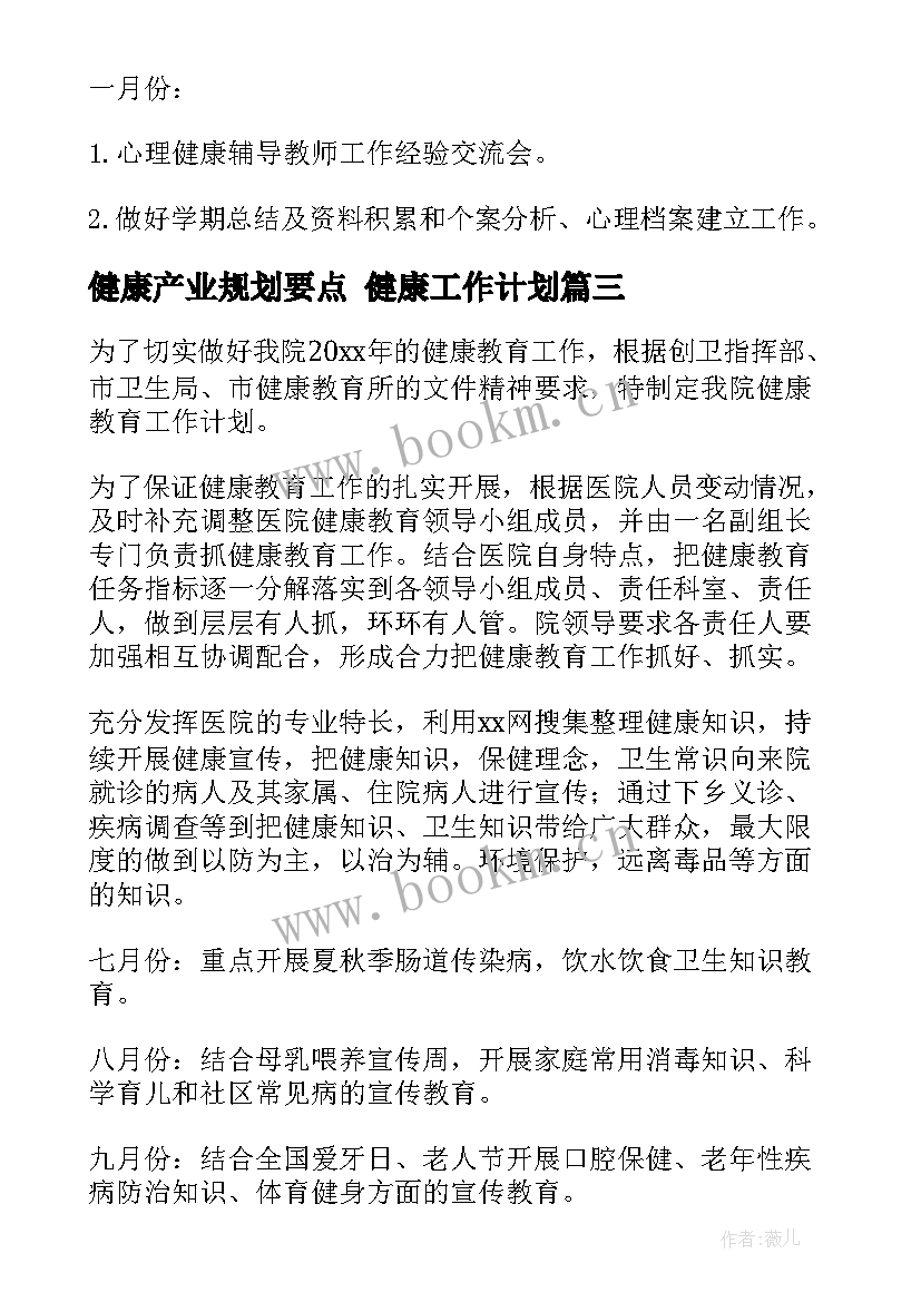 健康产业规划要点 健康工作计划(优质6篇)