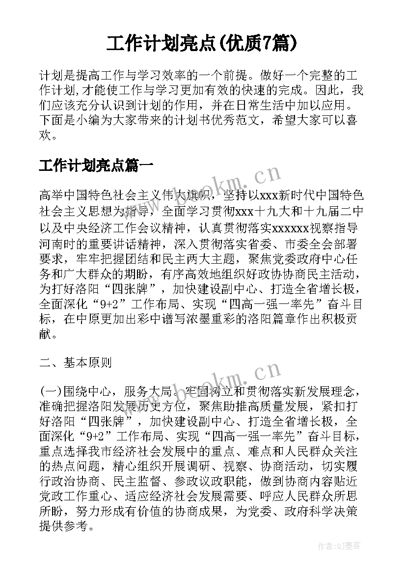 工作计划亮点(优质7篇)