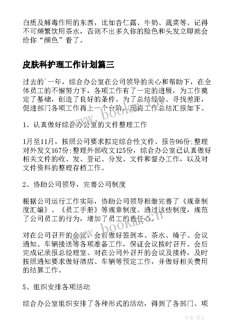 2023年皮肤科护理工作计划(优质5篇)