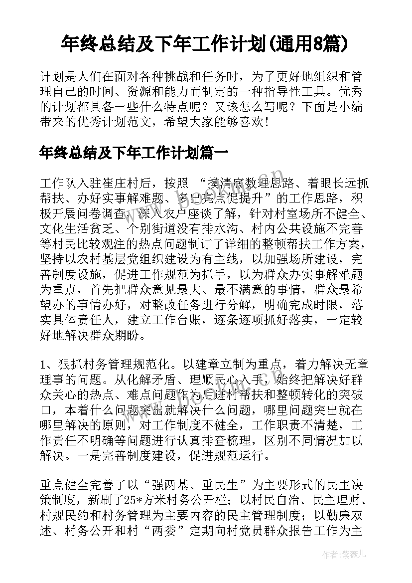 年终总结及下年工作计划(通用8篇)