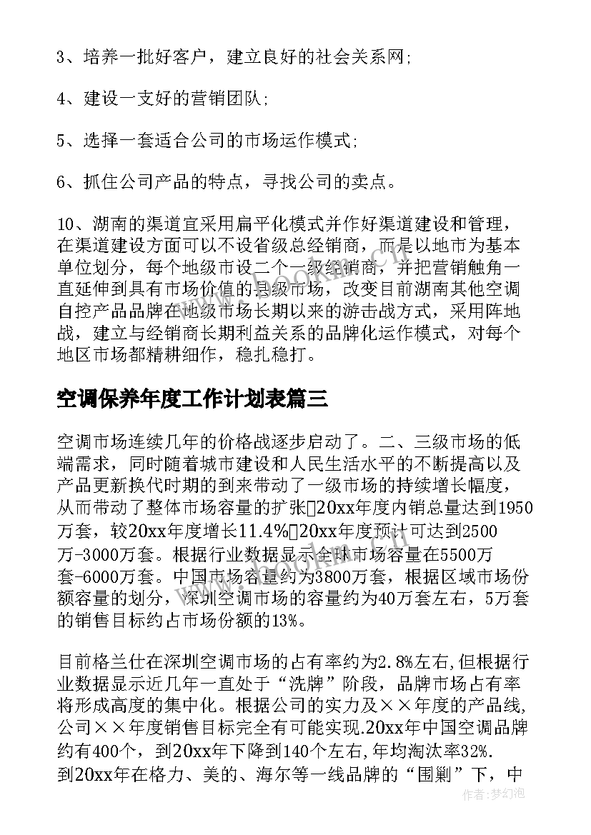 2023年空调保养年度工作计划表(模板5篇)