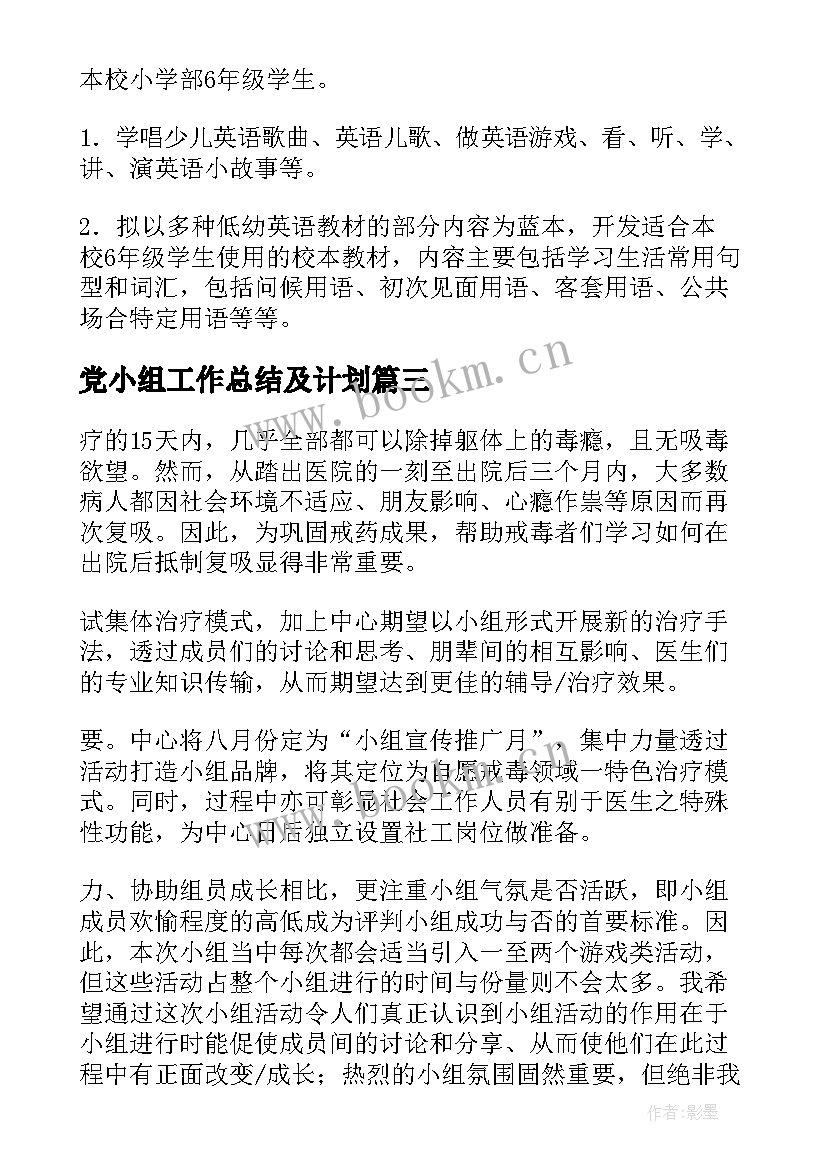 党小组工作总结及计划(模板7篇)