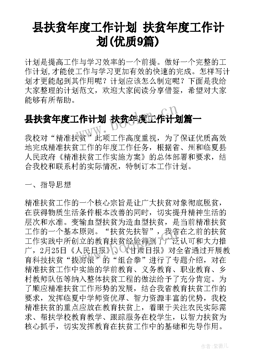 县扶贫年度工作计划 扶贫年度工作计划(优质9篇)