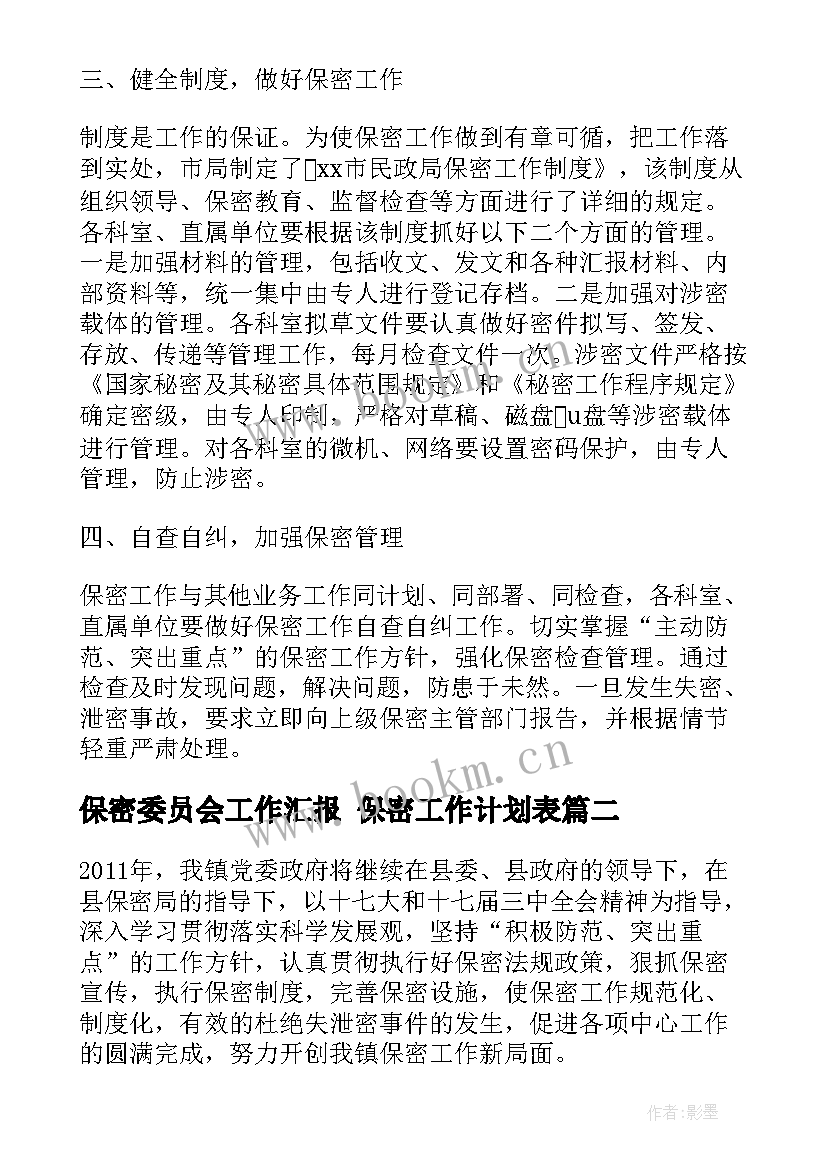 2023年保密委员会工作汇报 保密工作计划表(汇总6篇)